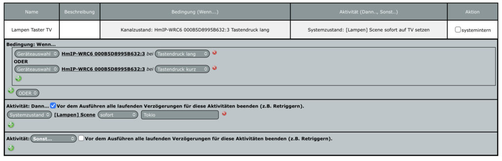 Homematic IP CCU3 Programm für Wandtaster